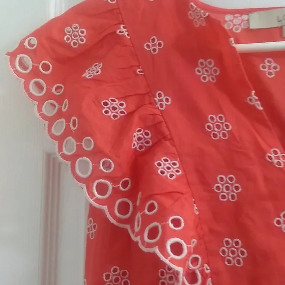 LOFT Coral Flutter Sleeve V-Neck Top, Size XS - Picture 3 of 4